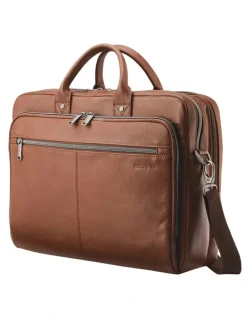 Samsonite Classic Leather Toploader Briefcase in Cognac Brown