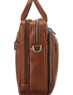 Samsonite Classic Leather Toploader Briefcase in Cognac Brown