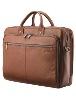Samsonite Classic Leather Toploader Briefcase in Cognac Brown