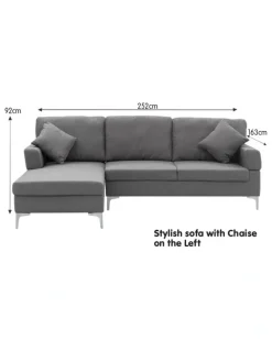 Sarantino Sarantino Linen Corner Sofa Couch Lounge L-shape Right Chaise D.Grey