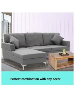 Sarantino Sarantino Linen Corner Sofa Couch Lounge L-shape Right Chaise D.Grey