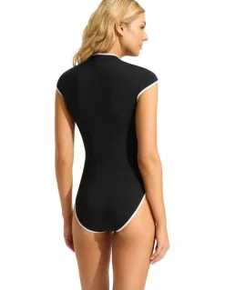 Seafolly Seafolly Collective Cap Sleeve Zip Front One Piece - Black