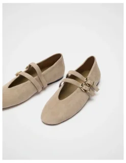 Seed Heritage Astor Double Strap Ballet Flat in Cashew Suede