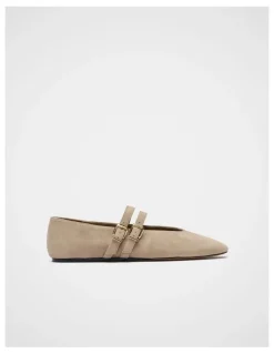 Seed Heritage Astor Double Strap Ballet Flat in Cashew Suede