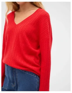 Seed Heritage Australian Merino V Neck Cable Knit