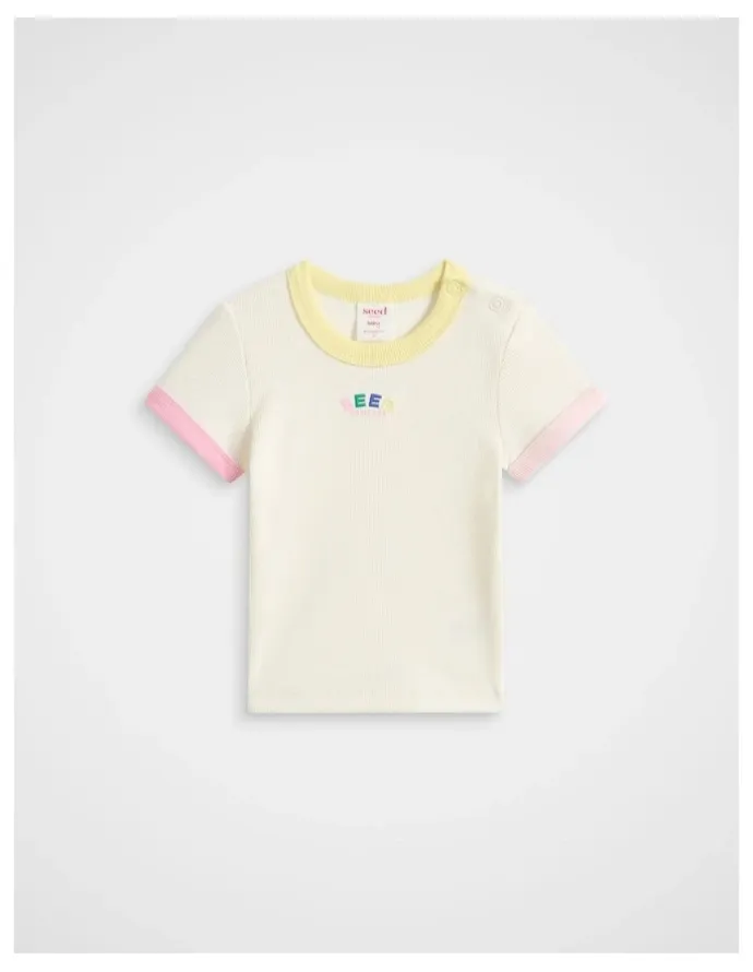 Seed Heritage Bind Logo Rib Tee in Classic Cream