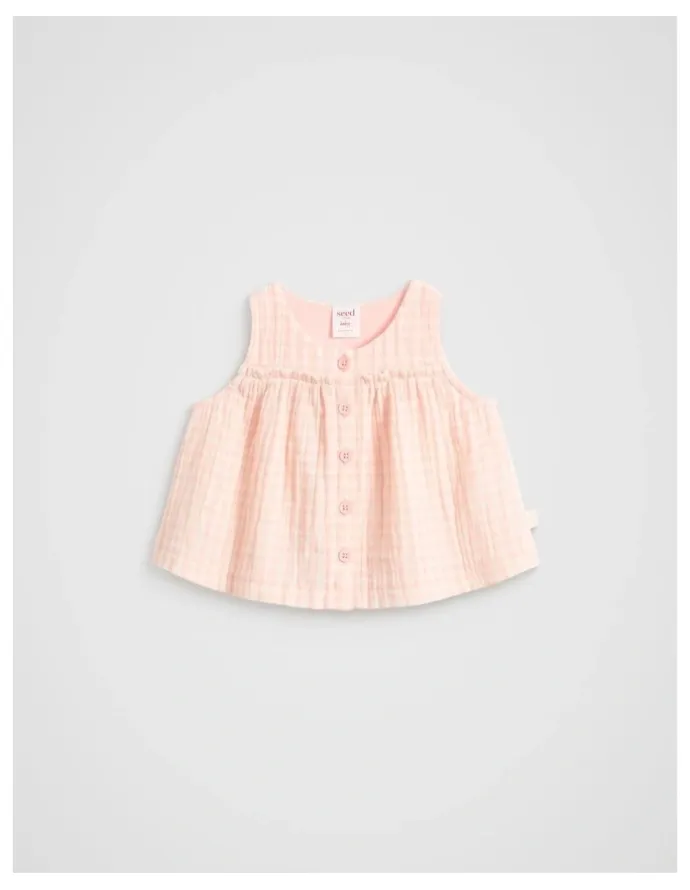 Seed Heritage Cheesecloth Button Top in Pretty Pink