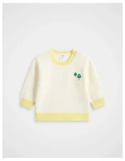 Seed Heritage Contrast Rib Knit Sweater in Classic Cream