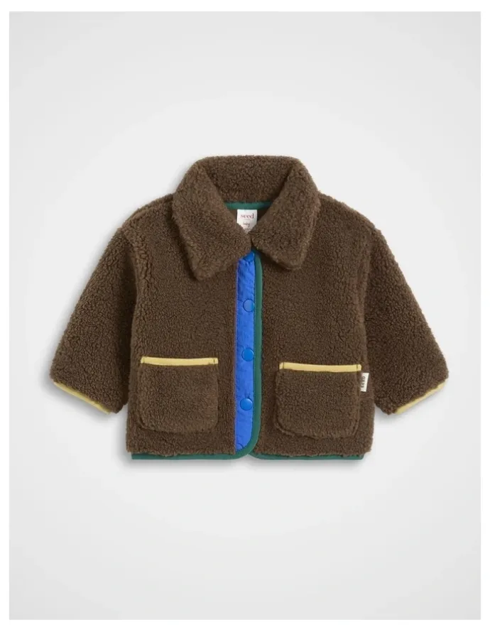 Seed Heritage Contrast Teddy Jacket in Cacao