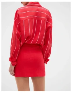 Seed Heritage Core Linen Curve Hem Mini Skirt
