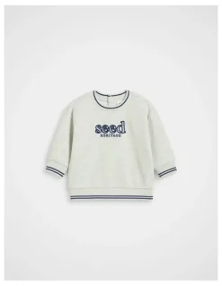 Seed Heritage Core Logo Sweat in Light Grey Marle