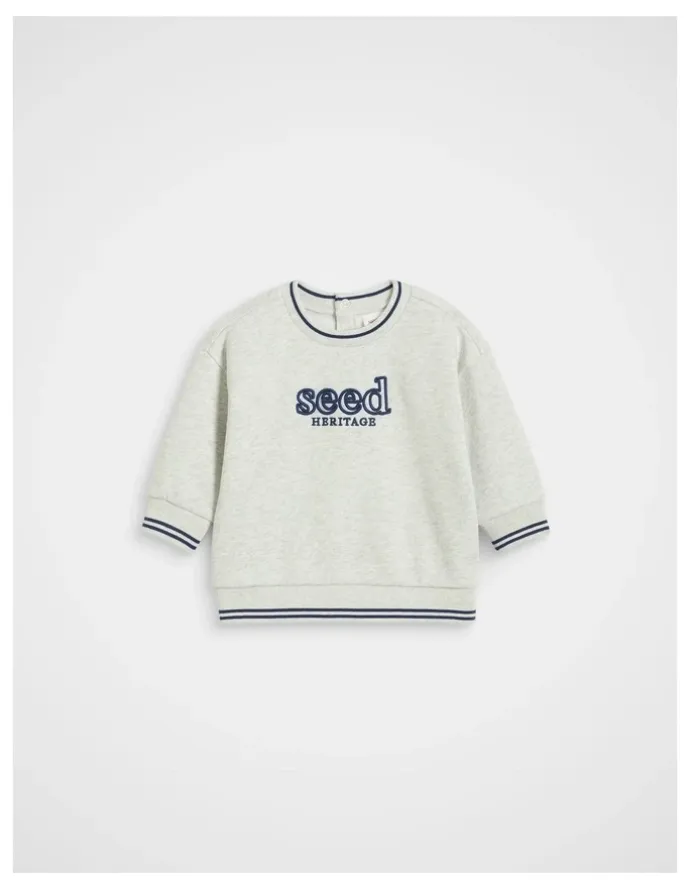 Seed Heritage Core Logo Sweat in Light Grey Marle