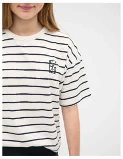 Seed Heritage Core Logo Tee in Navy Stripe