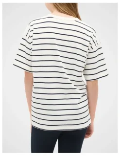 Seed Heritage Core Logo Tee in Navy Stripe