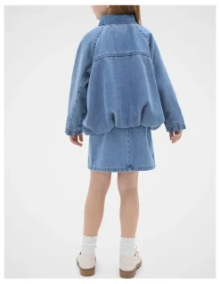 Seed Heritage Denim Bomber Jacket in Mid Blue