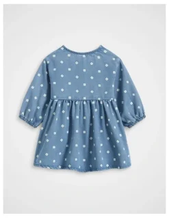 Seed Heritage Floral Denim Dress in Mid Blue
