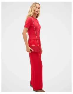 Seed Heritage Leather Box Clutch in Chilli Red
