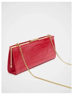Seed Heritage Leather Box Clutch in Chilli Red