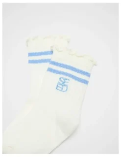 Seed Heritage Quad Logo Stripe Socks in Cloud Blue