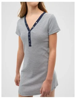Seed Heritage Snap Rib Dress in Blue
