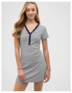 Seed Heritage Snap Rib Dress in Blue