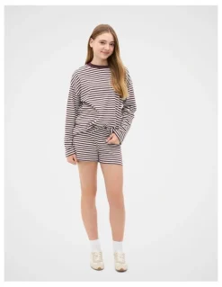 Seed Heritage Stripe Boyfriend Tee in Mulberry