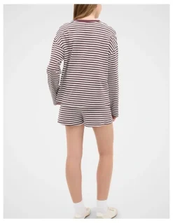 Seed Heritage Stripe Boyfriend Tee in Mulberry