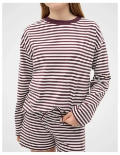 Seed Heritage Stripe Boyfriend Tee in Mulberry