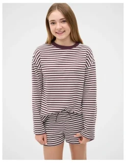 Seed Heritage Stripe Boyfriend Tee in Mulberry