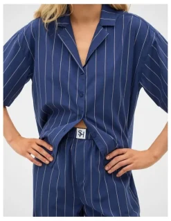Seed Heritage Stripe Shirt and Pant PJ Set in Royal Blue