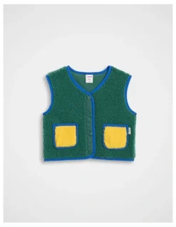 Seed Heritage Teddy Gilet Jacket in Jungle Green