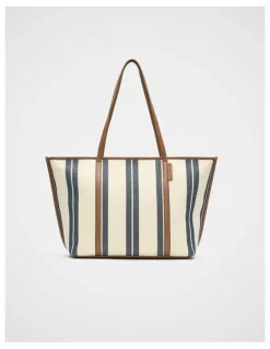Seed Heritage Trim Detail Stripe Tote in Twilight Blue