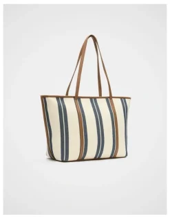 Seed Heritage Trim Detail Stripe Tote in Twilight Blue