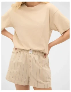 Seed Heritage T-Shirt and Stripe Short PJ Set in Cashew Cream