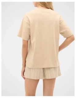 Seed Heritage T-Shirt and Stripe Short PJ Set in Cashew Cream