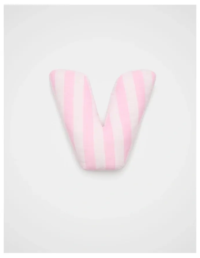 Seed Heritage V Stripe Initial Cushion in Pink