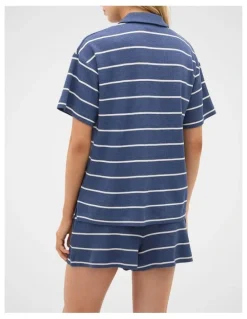 Seed Heritage Waffle Stripe Shirt and Short PJ Set in Royal Blue Marle