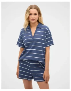 Seed Heritage Waffle Stripe Shirt and Short PJ Set in Royal Blue Marle
