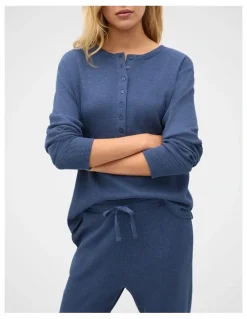 Seed Heritage Waffle Top and Pant PJ Set in Royal Blue Marle