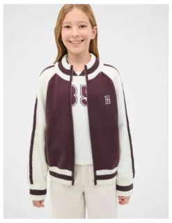 Seed Heritage Zip Up Knit Bomber in Mulberry