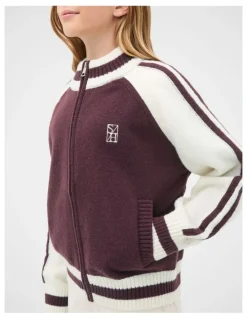Seed Heritage Zip Up Knit Bomber in Mulberry