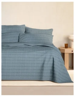 Sheridan Bayley Stripe Washed Percale Bedcover in Steel Blue