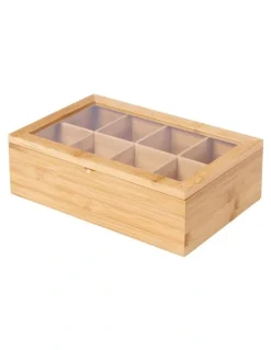 Sherwood Bamboo 8 Compartment Tea Box With Window 31.6x19x9.6cm in Natural Brown