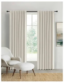 Sherwood 100% Blockout Concealed Tab Top Curtain Pair 90x223cm in Porcelain