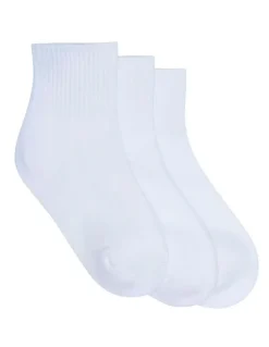 SHOES & SOX 3 Pack Sports White Quarter Crew Socks