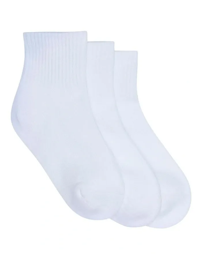 SHOES & SOX 3 Pack Sports White Quarter Crew Socks