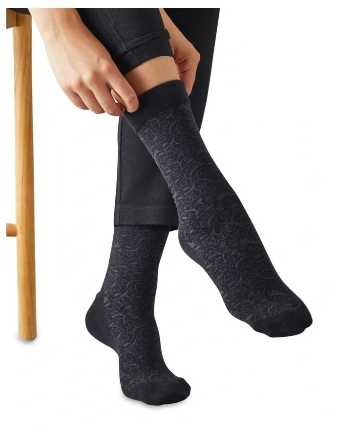 Simon De Winter Cotton Circulation Crew Socks 2 Pack in Black