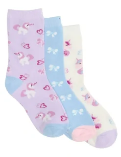 Simon De Winter Kids Patterned Crew Socks 3 Pack in Lilac/Blue
