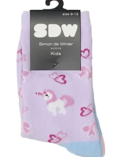 Simon De Winter Kids Patterned Crew Socks 3 Pack in Lilac/Blue