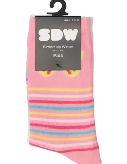 Simon De Winter Kids Patterned Crew Socks 3 Pack in Pink/Ivory